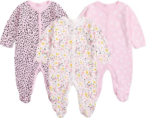Baby Long Sleeve Unisex 3 Pack Footies Rompers Cotton Infant Jumpsuits Babies' Outfits Onsies Baby Shower Gifts in Saudi Arabia