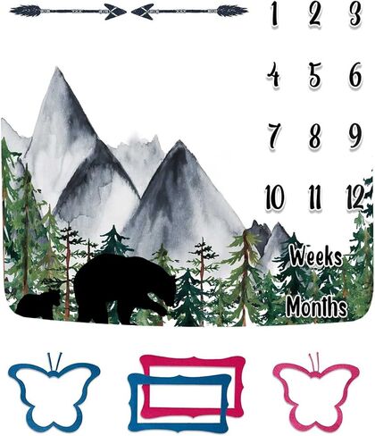 بطانية بلاك بير بيبي الشهرية مايلستون للجنسين، بطانية سهام غابة الجبال للشهر والعمر، 48 × 40 بوصة من الفانيلا الناعمة، هدية بيضاء شهرية لحديثي الولادة، بطانية صور للأطفال BTLSFH79 in Kuwait