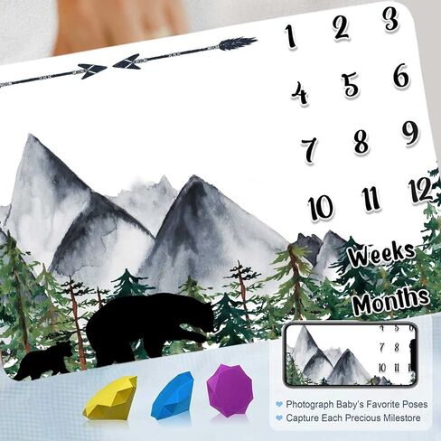 بطانية بلاك بير بيبي الشهرية مايلستون للجنسين، بطانية سهام غابة الجبال للشهر والعمر، 48 × 40 بوصة من الفانيلا الناعمة، هدية بيضاء شهرية لحديثي الولادة، بطانية صور للأطفال BTLSFH79 in Kuwait