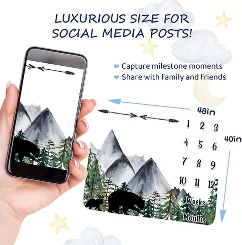 بطانية بلاك بير بيبي الشهرية مايلستون للجنسين، بطانية سهام غابة الجبال للشهر والعمر، 48 × 40 بوصة من الفانيلا الناعمة، هدية بيضاء شهرية لحديثي الولادة، بطانية صور للأطفال BTLSFH79 in Kuwait