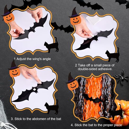 Mega-L Halloween Foil Fringe Curtains, 3 Pack Orange Purple Black Photo Booth Props, 18 Pcs PVC Bat & Spider Stickers Wall Decals, Halloween Photo Backdrop Wall Decor for Halloween Party Decorations in Kuwait