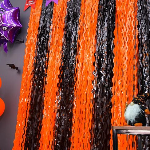 Mega-L Halloween Foil Fringe Curtains, 3 Pack Orange Purple Black Photo Booth Props, 18 Pcs PVC Bat & Spider Stickers Wall Decals, Halloween Photo Backdrop Wall Decor for Halloween Party Decorations in Kuwait