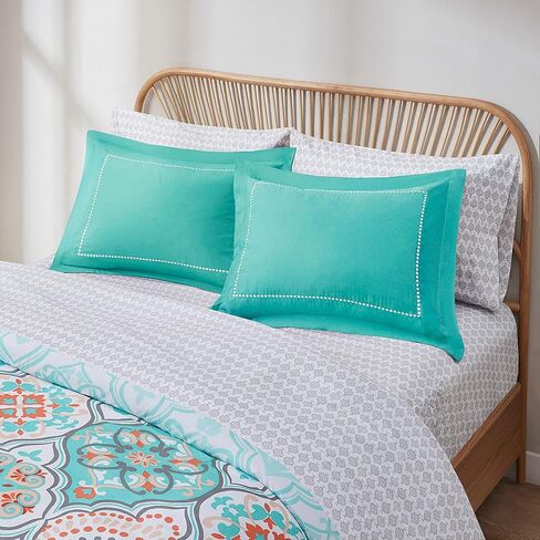 Degrees of Comfort Boho Bed in a Bag Queen Size, Lattice 8 Piece Complete Comforter Set with Sheet for Teenage Girl, Microfiber Teal Bedding Set with Side Pockets, Matching Decorative Pillow, Aqua in Saudi Arabia