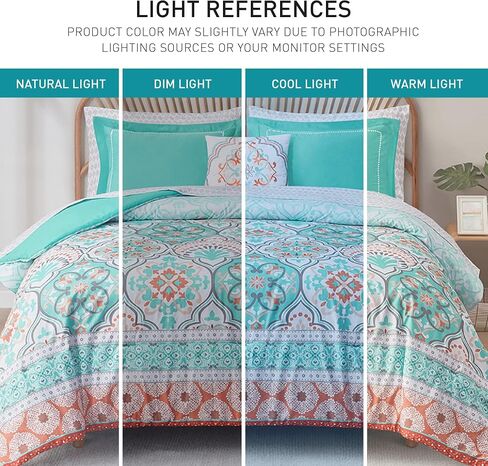 Degrees of Comfort Boho Bed in a Bag Queen Size, Lattice 8 Piece Complete Comforter Set with Sheet for Teenage Girl, Microfiber Teal Bedding Set with Side Pockets, Matching Decorative Pillow, Aqua in Saudi Arabia