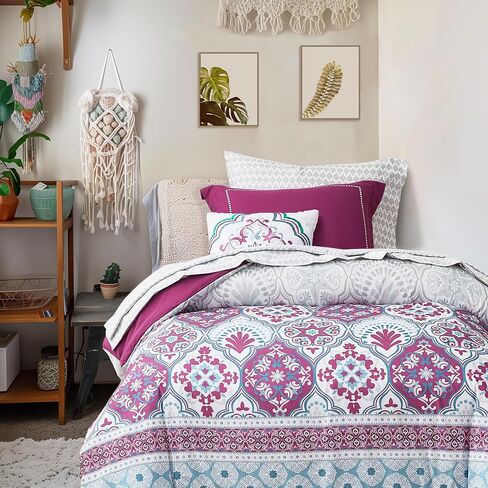 Degrees of Comfort Boho Bed in a Bag Queen Size, Lattice 8 Piece Complete Comforter Set with Sheet for Teenage Girl, Microfiber Teal Bedding Set with Side Pockets, Matching Decorative Pillow, Aqua in Saudi Arabia