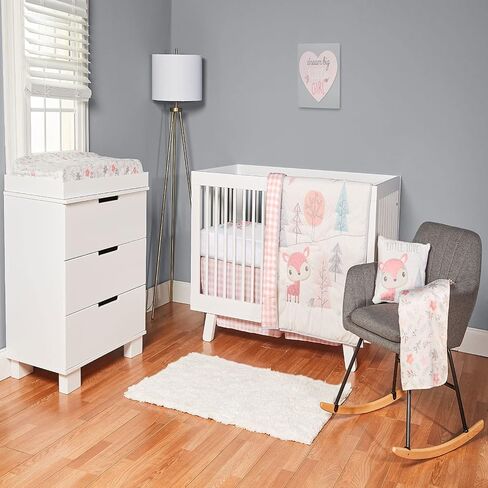 Fisher-Price Baby Girl Nursery Bedding 4 Piece Crib Bedding Set for Girls, Woodland Theme Nursery Bedding Woodland Wonders Collection in Saudi Arabia