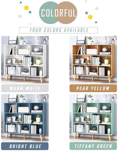 IOTXY Wooden Open Shelf Bookcase - 3-Tier Floor Standing Display Cabinet Rack with Legs, 8 Cubes Bookshelf, Tiffany-Green in Kuwait