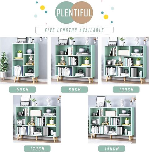 IOTXY Wooden Open Shelf Bookcase - 3-Tier Floor Standing Display Cabinet Rack with Legs, 8 Cubes Bookshelf, Tiffany-Green in Kuwait