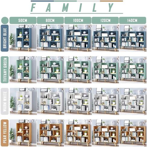 IOTXY Wooden Open Shelf Bookcase - 3-Tier Floor Standing Display Cabinet Rack with Legs, 8 Cubes Bookshelf, Tiffany-Green in Kuwait