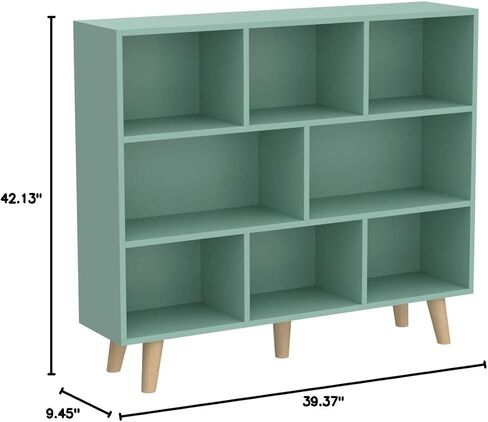IOTXY Wooden Open Shelf Bookcase - 3-Tier Floor Standing Display Cabinet Rack with Legs, 8 Cubes Bookshelf, Tiffany-Green in Kuwait