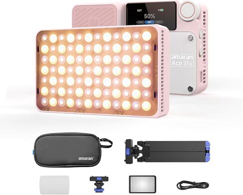 amaran Ace 25x Light Kit Bi-Color Pocket LED Light,Boost Mode to 32W Mini On Camera Video Light,2700K~6500K Support Magnetic Attraction and App Control with Carrying Case,Mini Tripod,Grid (Silver) | Ace 25x Pocket Bi-Color LED Light, Dome Difuser, 30 Degr in Saudi Arabia