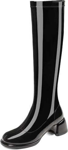 Black Knee-high Boots for Women Round Toe Tall Boots Chunky Heel Long Boots Full Side Zippe Fashion Boots Women’s Gogo Boots in Saudi Arabia