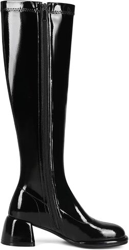 Black Knee-high Boots for Women Round Toe Tall Boots Chunky Heel Long Boots Full Side Zippe Fashion Boots Women’s Gogo Boots in Saudi Arabia