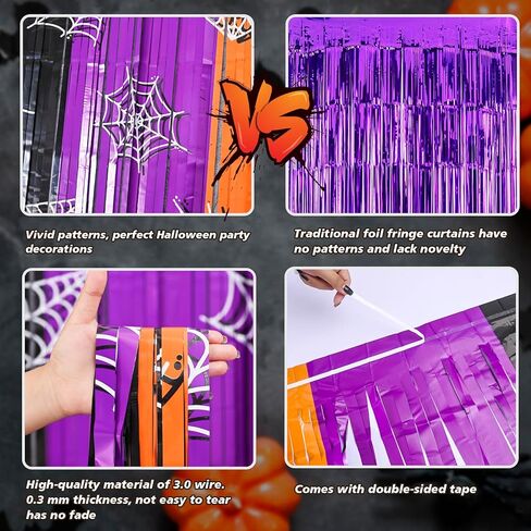 Mega-L Halloween Party Decorations 2 Pack Red and Grey Bat Pattern Photo Booth Props, 3.3 X 6.6 ft Halloween Foil Fringe Curtains, Tinsel Metallic Photo Backdrop Streamers Party Supplies Indoor Home in Kuwait