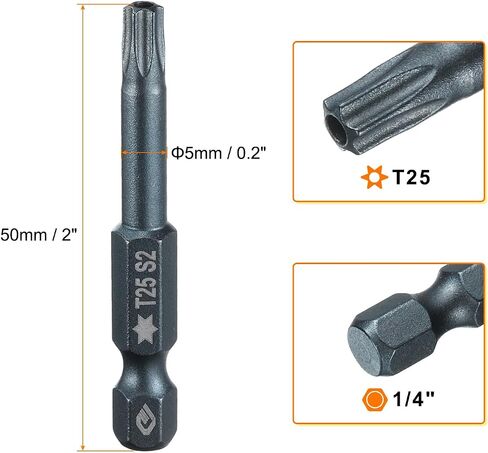 HARFINGTON T27 Torx Screwdriver Bit 1/4" Hex Shank 2" Long S2 Steel Magnetic 6 Point Screw Driver Bits Industrial Grade Tamper Proof Star Drill Bits with Hole Torx Head in Saudi Arabia