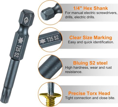 HARFINGTON T27 Torx Screwdriver Bit 1/4" Hex Shank 2" Long S2 Steel Magnetic 6 Point Screw Driver Bits Industrial Grade Tamper Proof Star Drill Bits with Hole Torx Head in Saudi Arabia