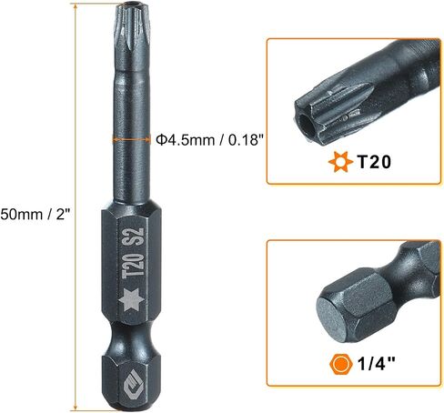 HARFINGTON T27 Torx Screwdriver Bit 1/4" Hex Shank 2" Long S2 Steel Magnetic 6 Point Screw Driver Bits Industrial Grade Tamper Proof Star Drill Bits with Hole Torx Head in Saudi Arabia