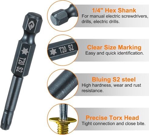 HARFINGTON T27 Torx Screwdriver Bit 1/4" Hex Shank 2" Long S2 Steel Magnetic 6 Point Screw Driver Bits Industrial Grade Tamper Proof Star Drill Bits with Hole Torx Head in Saudi Arabia