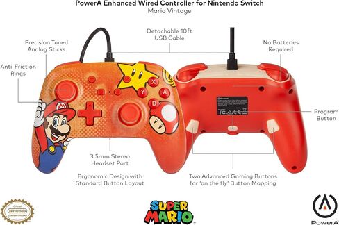 PowerA Enhanced Wired Controller for Nintendo Switch - Mario Vintage, Gamepad, Wired Video Game Controller, Gaming Controller - Nintendo Switch (Renewed) in Saudi Arabia