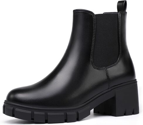 IDIFU IN2 Chelsea Boots Women Ankle Boots for Women Platform Low Chunky Block Heel Lug Sole Round Toe Fall Dress Boots for Women Comfortable Fashion Booties Cute Office Elastic Short Heeled Boots in Saudi Arabia