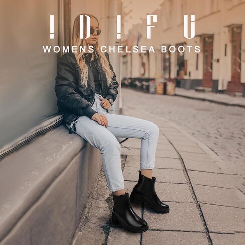 IDIFU IN2 Chelsea Boots Women Ankle Boots for Women Platform Low Chunky Block Heel Lug Sole Round Toe Fall Dress Boots for Women Comfortable Fashion Booties Cute Office Elastic Short Heeled Boots in Saudi Arabia