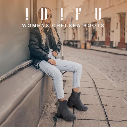 IDIFU IN2 Chelsea Boots Women Ankle Boots for Women Platform Low Chunky Block Heel Lug Sole Round Toe Fall Dress Boots for Women Comfortable Fashion Booties Cute Office Elastic Short Heeled Boots in Saudi Arabia