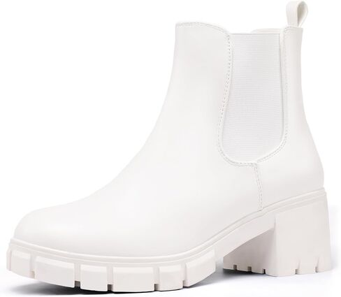 IDIFU IN2 Chelsea Boots Women Ankle Boots for Women Platform Low Chunky Block Heel Lug Sole Round Toe Fall Dress Boots for Women Comfortable Fashion Booties Cute Office Elastic Short Heeled Boots in Kuwait
