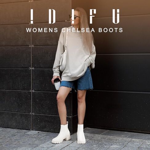 IDIFU IN2 Chelsea Boots Women Ankle Boots for Women Platform Low Chunky Block Heel Lug Sole Round Toe Fall Dress Boots for Women Comfortable Fashion Booties Cute Office Elastic Short Heeled Boots in Kuwait