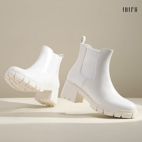 IDIFU IN2 Chelsea Boots Women Ankle Boots for Women Platform Low Chunky Block Heel Lug Sole Round Toe Fall Dress Boots for Women Comfortable Fashion Booties Cute Office Elastic Short Heeled Boots in Kuwait