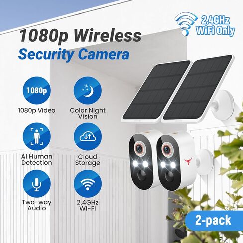 1080p Solar Security Camera, Smart AI Human Detection, Color Night Vision, 2-Way Audio, Cloud Storage Sold Separately, 2.4G WiFi, Wireless Indoor/Outdoor Surveillance Bullet Cam (1 Pack) in Saudi Arabia