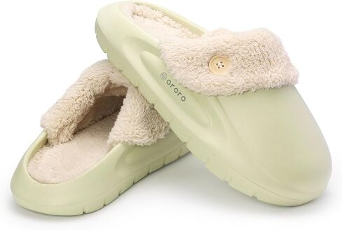 ORORO Women Men Fur Lined Garden Slip-on, Waterproof Slippers Fur Lined Clogs Winter Garden Shoes Indoor Outdoor Mules in Saudi Arabia