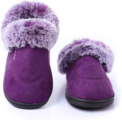 Women's House Platform Slippers Ladies Microsuede Fuzzy Cozy Slippers with Warm Faux Fur Collar & Non-slip Memory Foam Rubber Sole for Indoor Outdoor in Saudi Arabia