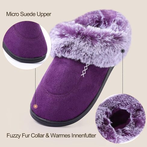 Women's House Platform Slippers Ladies Microsuede Fuzzy Cozy Slippers with Warm Faux Fur Collar & Non-slip Memory Foam Rubber Sole for Indoor Outdoor in Saudi Arabia