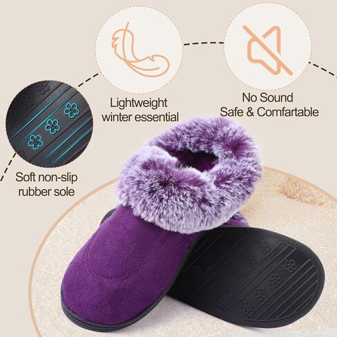 Women's House Platform Slippers Ladies Microsuede Fuzzy Cozy Slippers with Warm Faux Fur Collar & Non-slip Memory Foam Rubber Sole for Indoor Outdoor in Saudi Arabia