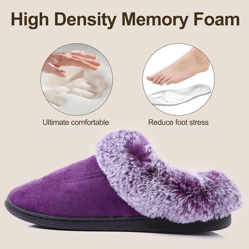 Women's House Platform Slippers Ladies Microsuede Fuzzy Cozy Slippers with Warm Faux Fur Collar & Non-slip Memory Foam Rubber Sole for Indoor Outdoor in Saudi Arabia