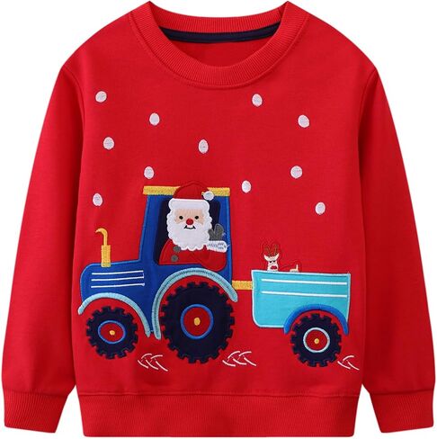 B&G-KID Toddler Boys Crewneck Sweatshirts Christmas Kids Excavator Long Sleeve Pullover Casual Santa Tops Clothes 2-7T. in Saudi Arabia
