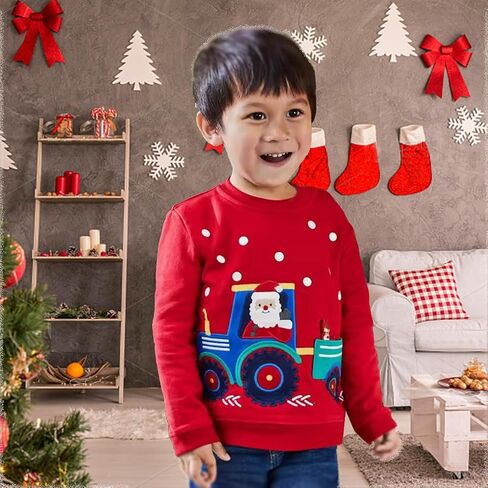B&G-KID Toddler Boys Crewneck Sweatshirts Christmas Kids Excavator Long Sleeve Pullover Casual Santa Tops Clothes 2-7T. in Saudi Arabia