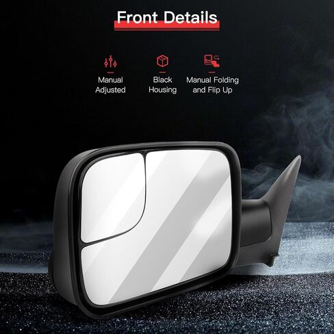 Towing Mirrors Fit for Dodge for Ram 1500/2500/3500 1998-2002 Replace Power Adjusted, Heated Function, Manual Folding & Flip Up w/Black Housing Tow Mirrors in Saudi Arabia