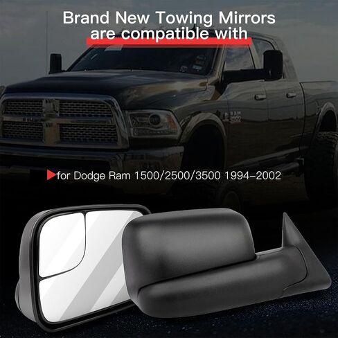 Towing Mirrors Fit for Dodge for Ram 1500/2500/3500 1998-2002 Replace Power Adjusted, Heated Function, Manual Folding & Flip Up w/Black Housing Tow Mirrors in Saudi Arabia