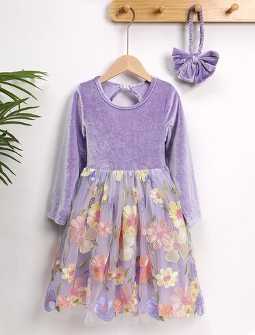 IDOPIP Toddler Baby Girls Embroidery Velvet Tutu Dress with Headband Outfit Long Sleeve Fall Princess Birthday Party Dresses in Saudi Arabia