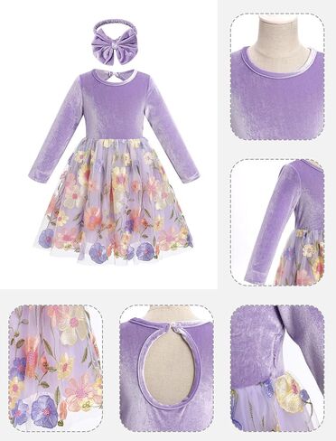 IDOPIP Toddler Baby Girls Embroidery Velvet Tutu Dress with Headband Outfit Long Sleeve Fall Princess Birthday Party Dresses in Saudi Arabia