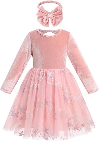 IDOPIP Toddler Baby Girls Embroidery Velvet Tutu Dress with Headband Outfit Long Sleeve Fall Princess Birthday Party Dresses in Saudi Arabia