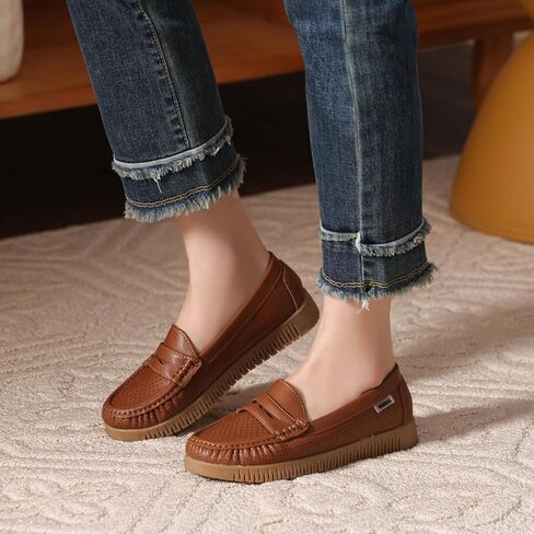 Bernal Loafers for Women Slip On Penny Loafers Hollow Out Breathable Slip On Flat Shoes Work Walking Shoes with Buckle in Kuwait