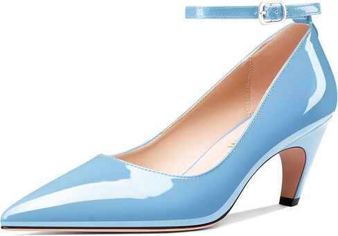 HDEUOLM Womens Mid Kitten Heel Pointed Toe Pumps Ankle Strap Buckle Prom Basic Classic Patent Leather 2.6 Inches Heels in Saudi Arabia