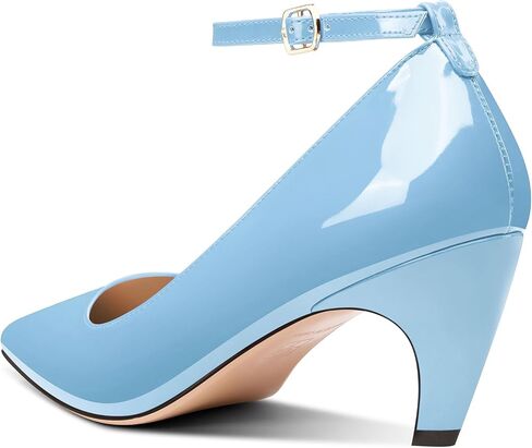 HDEUOLM Womens Mid Kitten Heel Pointed Toe Pumps Ankle Strap Buckle Prom Basic Classic Patent Leather 2.6 Inches Heels in Saudi Arabia