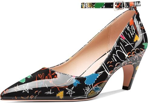 HDEUOLM Womens Mid Kitten Heel Pointed Toe Pumps Ankle Strap Buckle Prom Basic Classic Patent Leather 2.6 Inches Heels in Saudi Arabia
