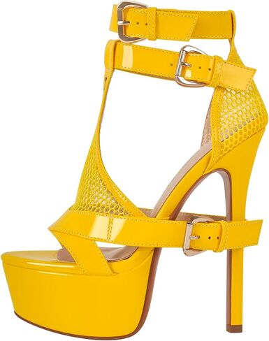 Women's High Stiletto Heels Platform Mesh Buckle Open Toe Ankle Strap Dress Shoes Sandals in Saudi Arabia