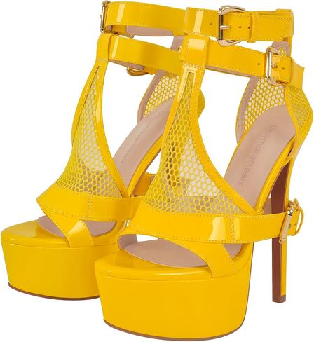 Women's High Stiletto Heels Platform Mesh Buckle Open Toe Ankle Strap Dress Shoes Sandals in Saudi Arabia