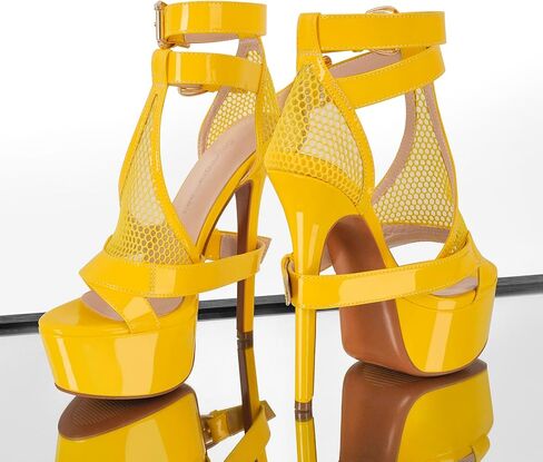Women's High Stiletto Heels Platform Mesh Buckle Open Toe Ankle Strap Dress Shoes Sandals in Saudi Arabia