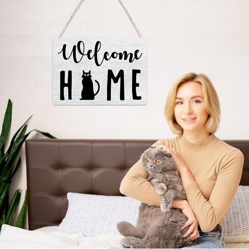 Funny Cat Front Door Sign,Cute Cat Welcome Sign，Cat Hair Is My glitter with Love Theme Wooden Wall Art Decor for Cat Lover Pet Owners,Black Cat Wall Decor,Cat Lover Gift in Saudi Arabia